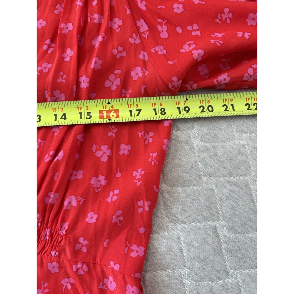 Faithfull The Brand Dress Womens XS Red Floral V Neck Puff Sleeve Maxi Sundress - Picture 7 of 7